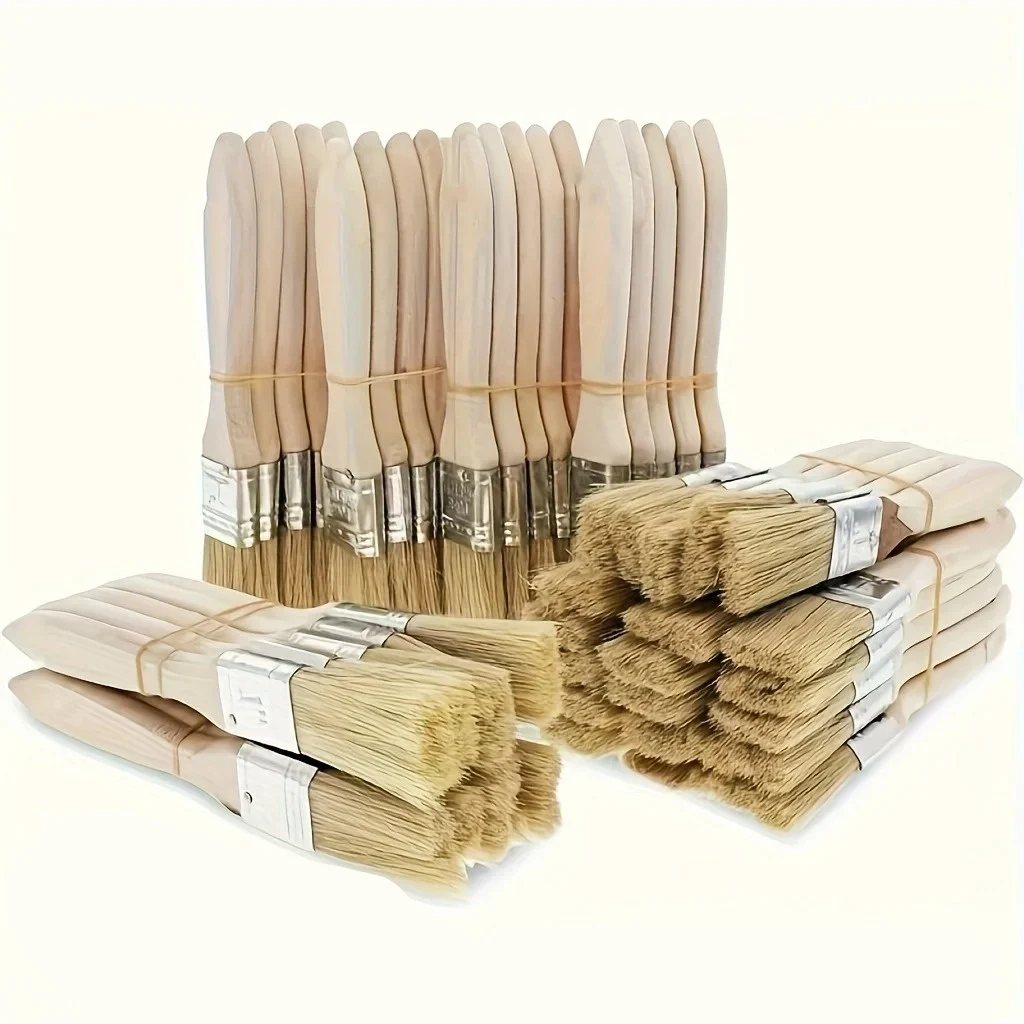 15 pig mane brushes, suitable for art, handicrafts, plastering, painting, glue application, wooden handles