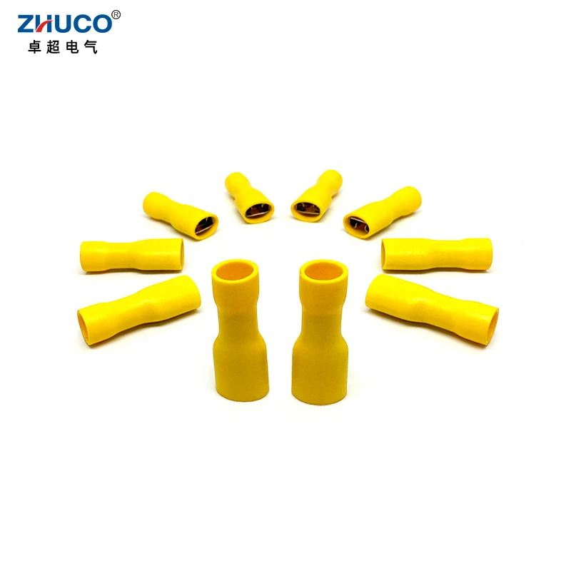 

50pcs FDFD5.5-250 6.35mm Yellow Female Electrical Wiring Cable Connector Plug Fully Insulated Crimp Terminal For 4-6mm2 AWG12-10