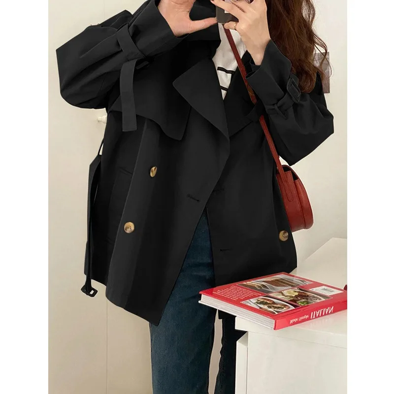 Abrigos elegantes para mujer, gabardina roja, impermeables acanalados, adornos del año con botones, ropa femenina con forma lavada, detalle de solapa de muesca