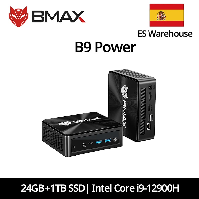 Bmax B9 Power Barebone Mini PC, Intel Core i9-12900H, 14 cores, tot 5,0 GHz, 24 GB RAM, 1 TB SSD, WiFi 6, Bluetooth 5.2, mini-pc.