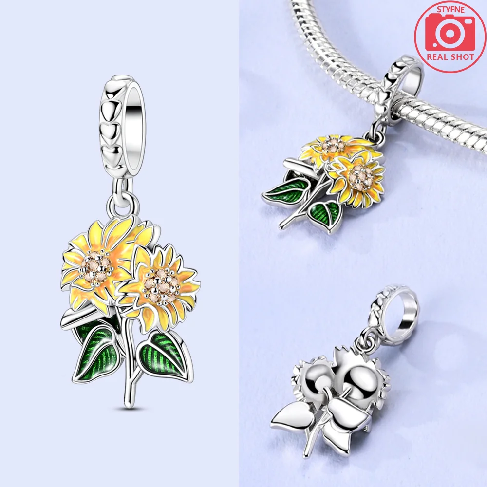 الصبار عباد الشمس الخضراء النبات الخرز صالح سوار سحر 925 الفضة الأصلي النساء المجوهرات Diy بها بنفسك اكسسوارات صديقة هدية