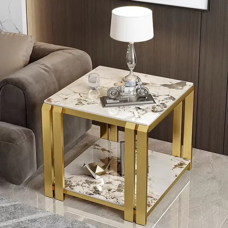 Nordic Modern Double-Sided Sofa Side Table Simple Italian Rock Corner Square Small Coffee Table for Living Room