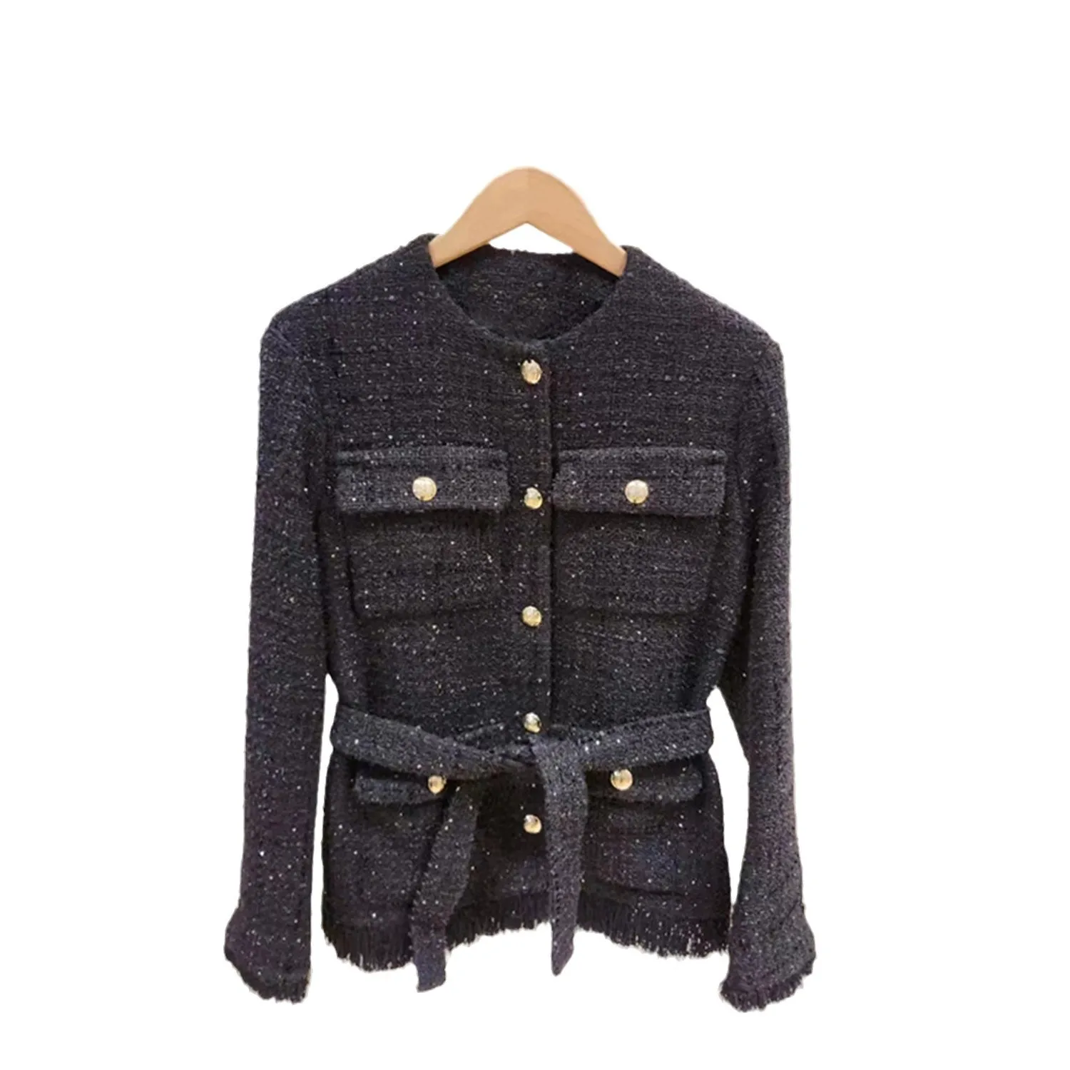M-Home automne hiver nouveau Faion minceur paillettes travail lourd Thiened Tweed petite Fraance Sle femmes Jaet vêtements d'extérieur