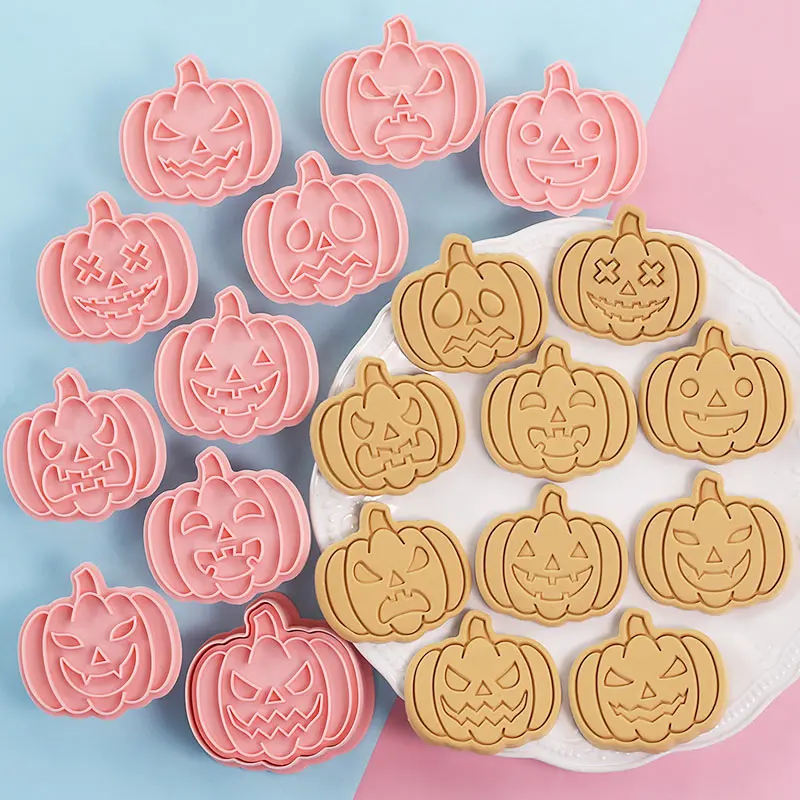 Halloween Pumpkin Face Cookie Cutters 10Pcs Plastic Biscuit Stamp Fondant Mold DIY Baking Pastry Tool - view 2