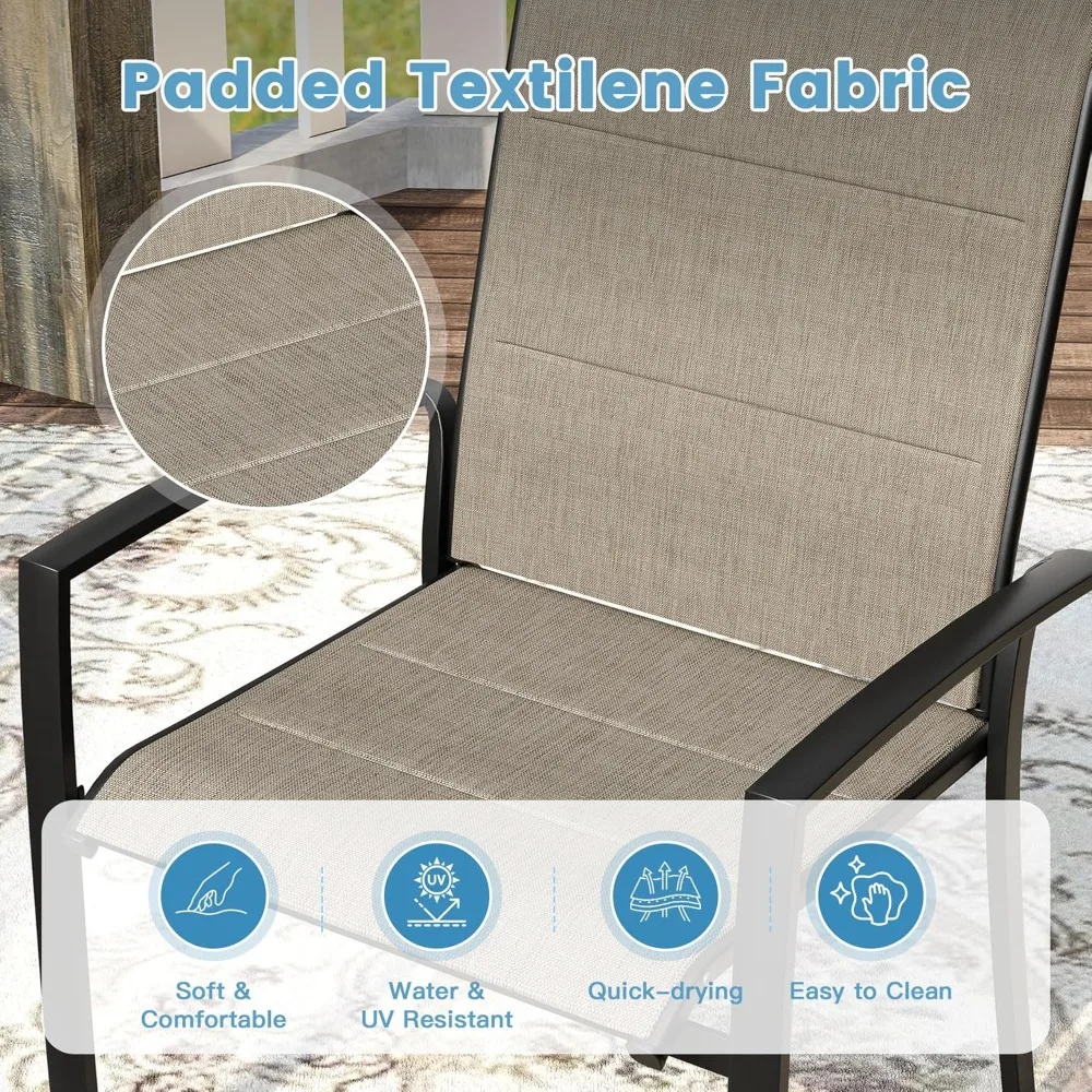 Juego de comedor para patio al aire libre de 11 piezas, 10 sillas de comedor de textileno acolchadas apilables marrones y 60 mesas de comedor redondas de metal de nogal