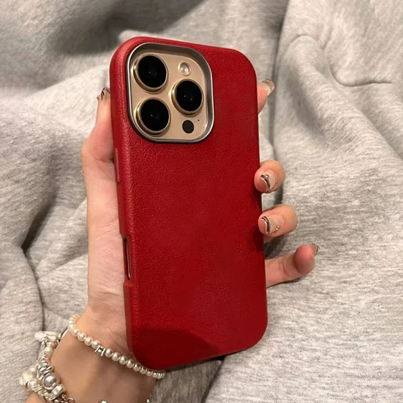 Fashion Retro Simple Wine Red Color Case Compatible for IPhone 15 11 16 13 14 12 Pro Max 15 16 14 Plus XR X XS Max Metal Case
