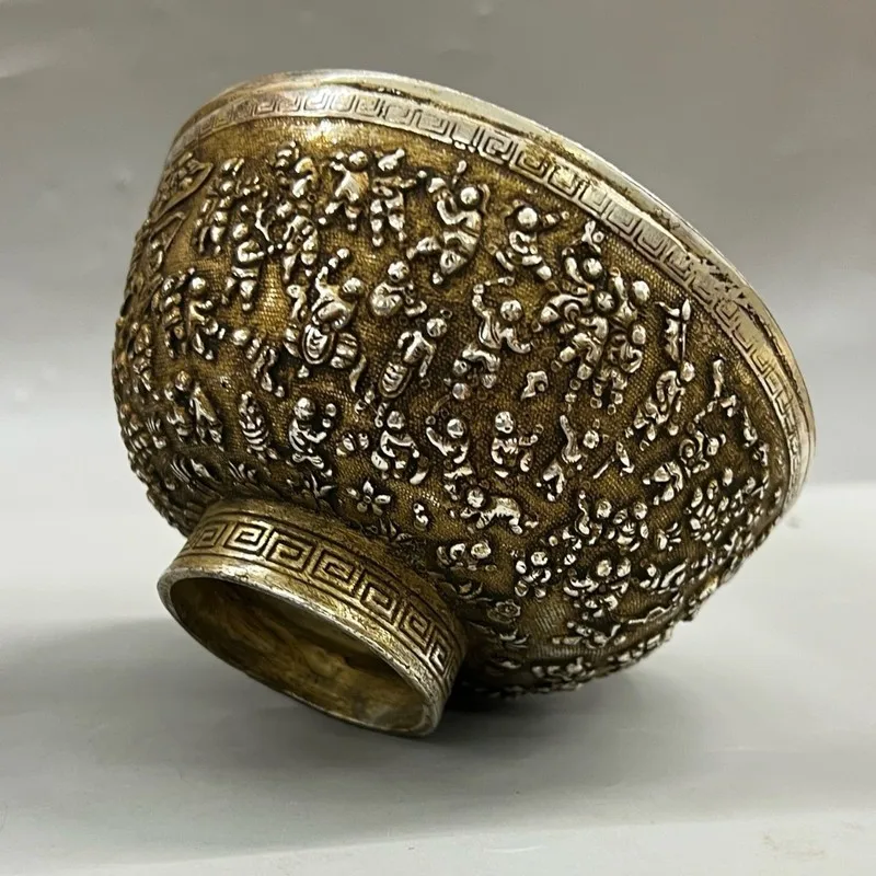 Gilt copper bowl with a hundred sons motif, Guanyin Bodhisattva vase, wine flask, pen holder, vintage nostalgic antique artware