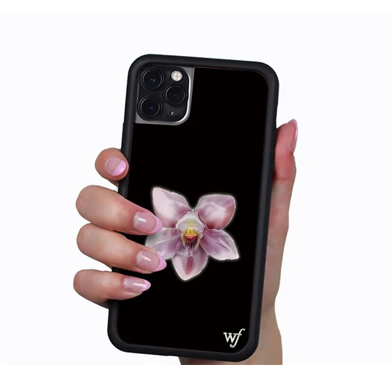 Wildflower 3D Cute Flower Shockproof Phone Case For iPhone 15 14 13 Pro Max 15pro 14pro WF Black Soft Edge Hard Cover