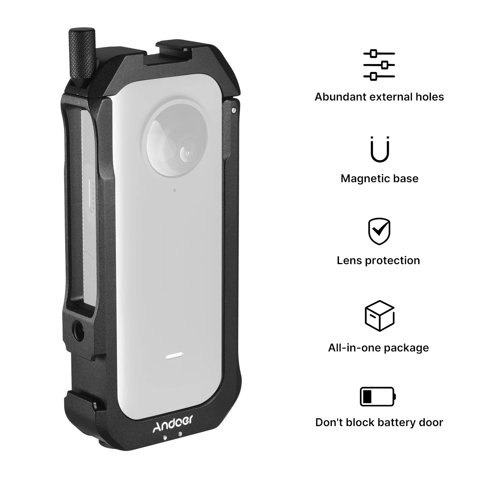 Andoer C-ONE X2 Aluminum Alloy Protective Cage Case Action Camera Rig with Cold Shoe Mount Universal 1/4-inch Thread Magnetic Ac