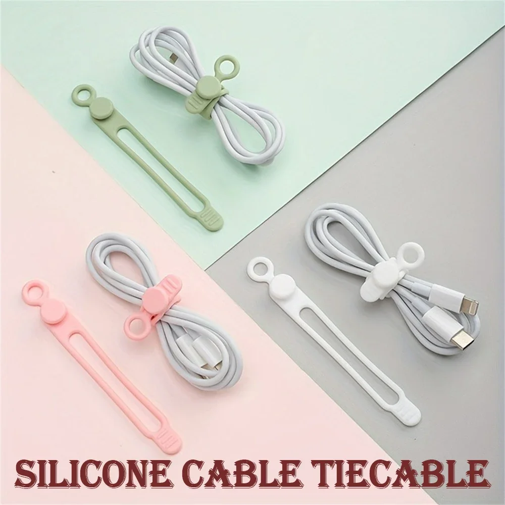 Silicone Cable Tie Practical Cable Organizer with Reusable Straps Ideal Cord Tie for Travel Cute Elastic Wire Tie for Office