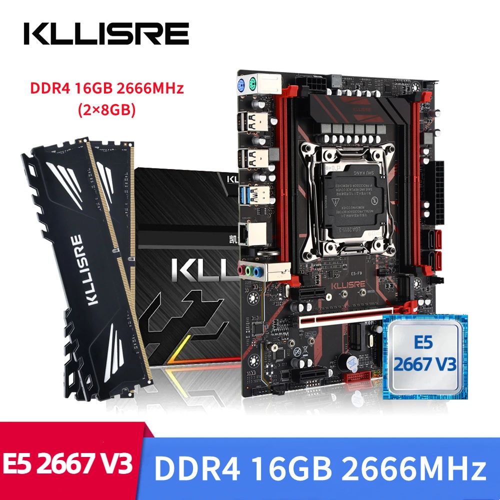 Kllisre LGA 2011-3 motherboard kit xeon x99 E5 2667 V3 CPU 2pcs X 8GB =16GB 2666MHz DDR4 Desktop memory