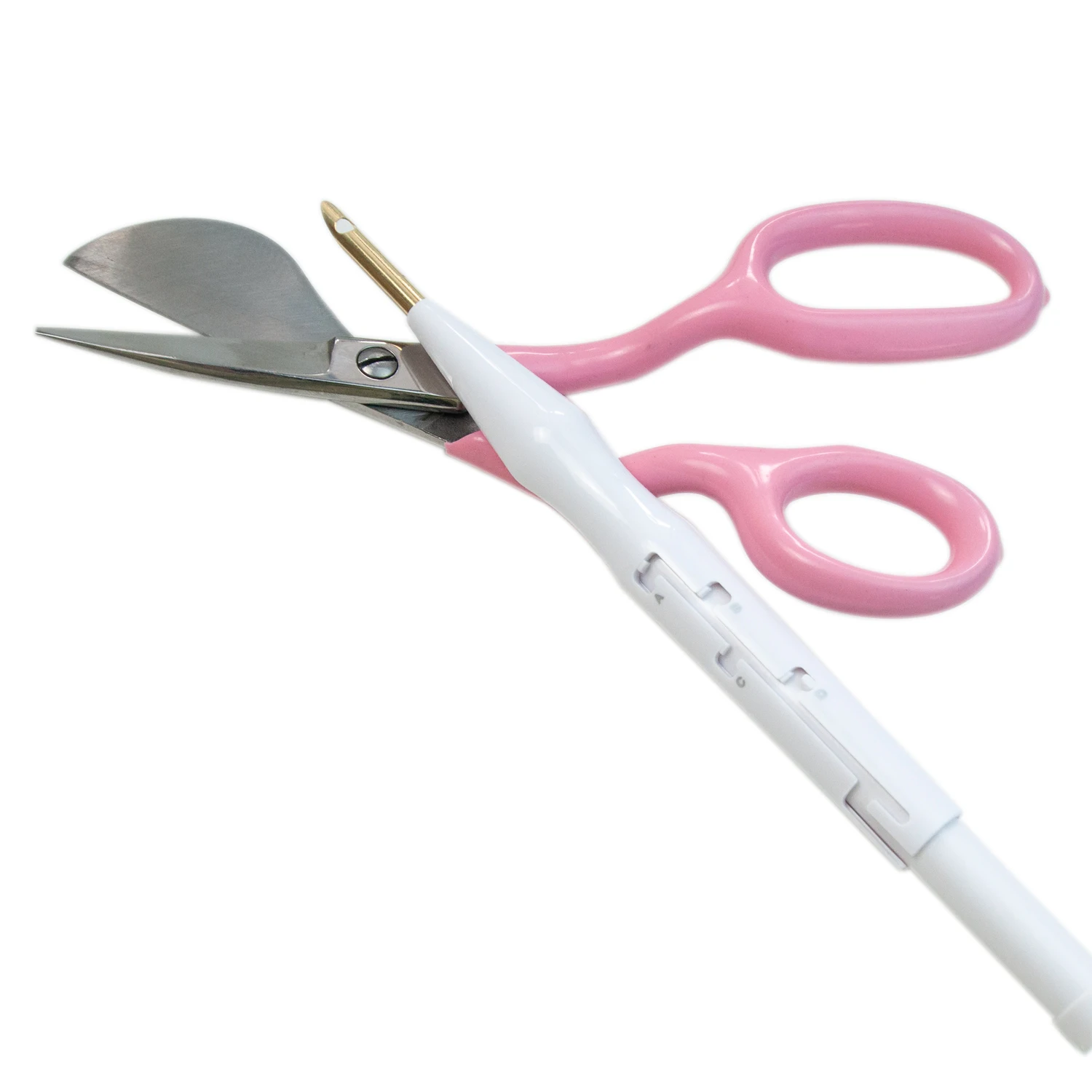 Pink Duckbill Applique Blade Scissors,HAND U JOURNEY, 7 Inch -Double Bent Curved Offset Handle Scissors For Carpet Pile