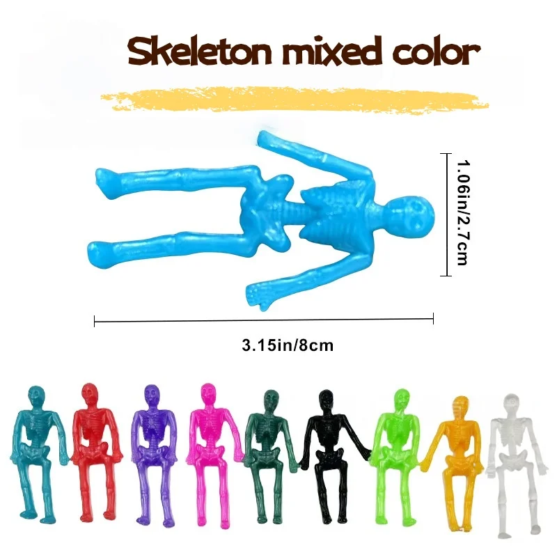 10/12Pcs Smile Expression Skeleton TPR Soft Rubber  Anti-stress Toys Foldable And Stretchable Halloween prank and mischief