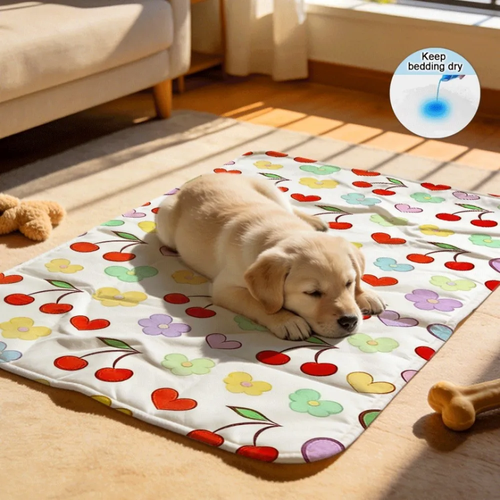 Cute colorful cherries hearts flowers Reusable Crate Training Pads Machine Washable Waterproof Liner for Pet Playpen