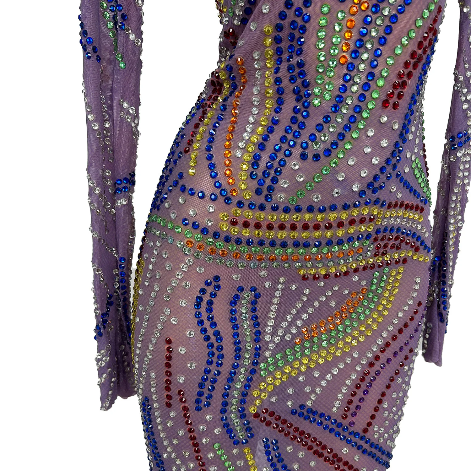 Women Couture High-end Sparkly Rhinestone Tight Fitting Mini Dress Club Birthday Prom Sexy See Through Mesh Short Dress Malanhui