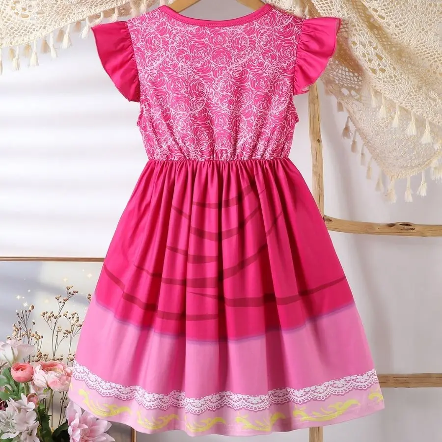 Girl's Pink Peach Princess Dress with Ruffled Sleeves for Children's Birthday Party and Cool Holiday
