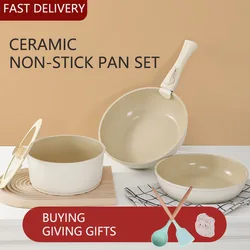 Ceramic Frying Pan Cookware Set Removable Non Stick Egg Pancake Steak Pan Cooking Ham Pans Breakfast Maker Induction Cookware