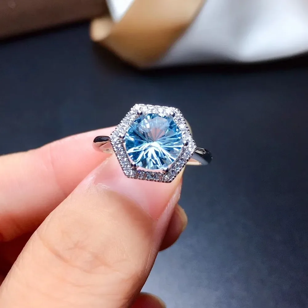Natural Topaz Ring Simple Style 925 Sterling Silver Jewelry Ring Resizable Rings for Women