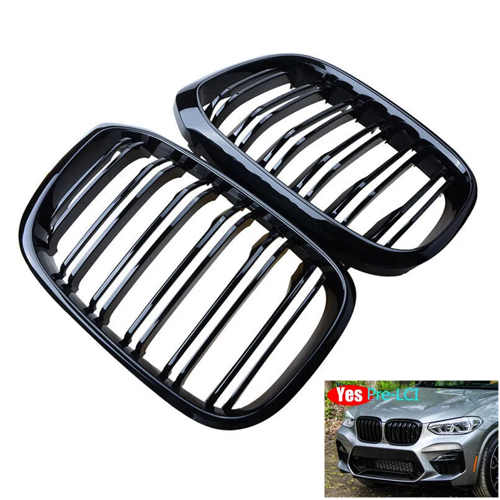 

For BMW X3 G01 X4 G02 2018 2019 2020 2021 Double Slat Style Grille Front Kidney Mesh Grill Replacement Black Car Accessories
