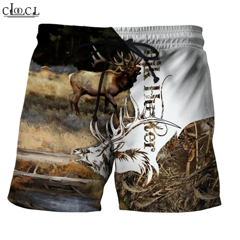 

CLOOCL летние пляжные шорты для охоты с изображением лося, модные мужские шорты с 3D принтом в стиле Харадзюку в стиле хип-хоп, универсальные шорты для дикого отдыха, Прямая доставка