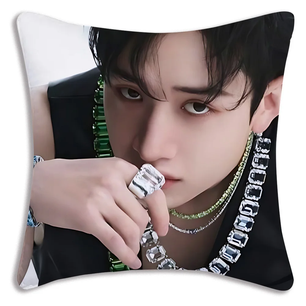 Pillow Covers Cartoon Bang Chan KPOP Sofa Decorative Home Double-sided Printing Short Plush Cute Cushion Cover