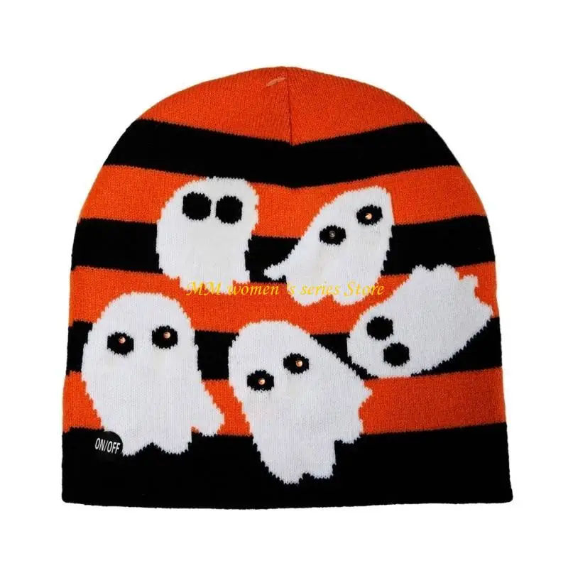 Q39C Knitted Beanie Hat for Students Adult Windproof Halloween Winter Hat Thicken LED Light up Keep Warm Night Cycling Hat