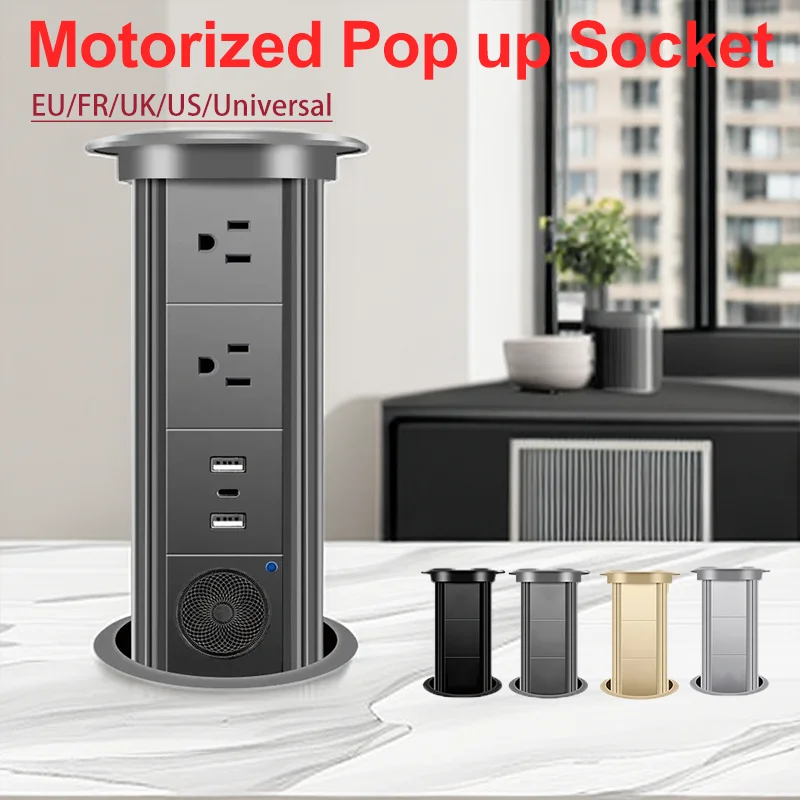 

Wireless Charging Motorized Pop Up Socket EU FR UK US Universal Socket with USB Type-C Lift Socket, Automatic Power Plug