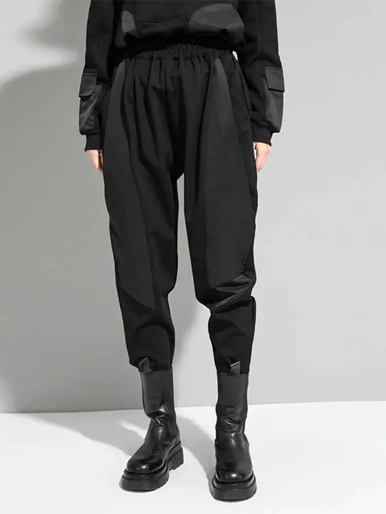 

High Elastic Waist Black Contrast Color Long Harem Trousers New Loose Fit Pants Women Fashion Spring Autumn 2026 GU0P