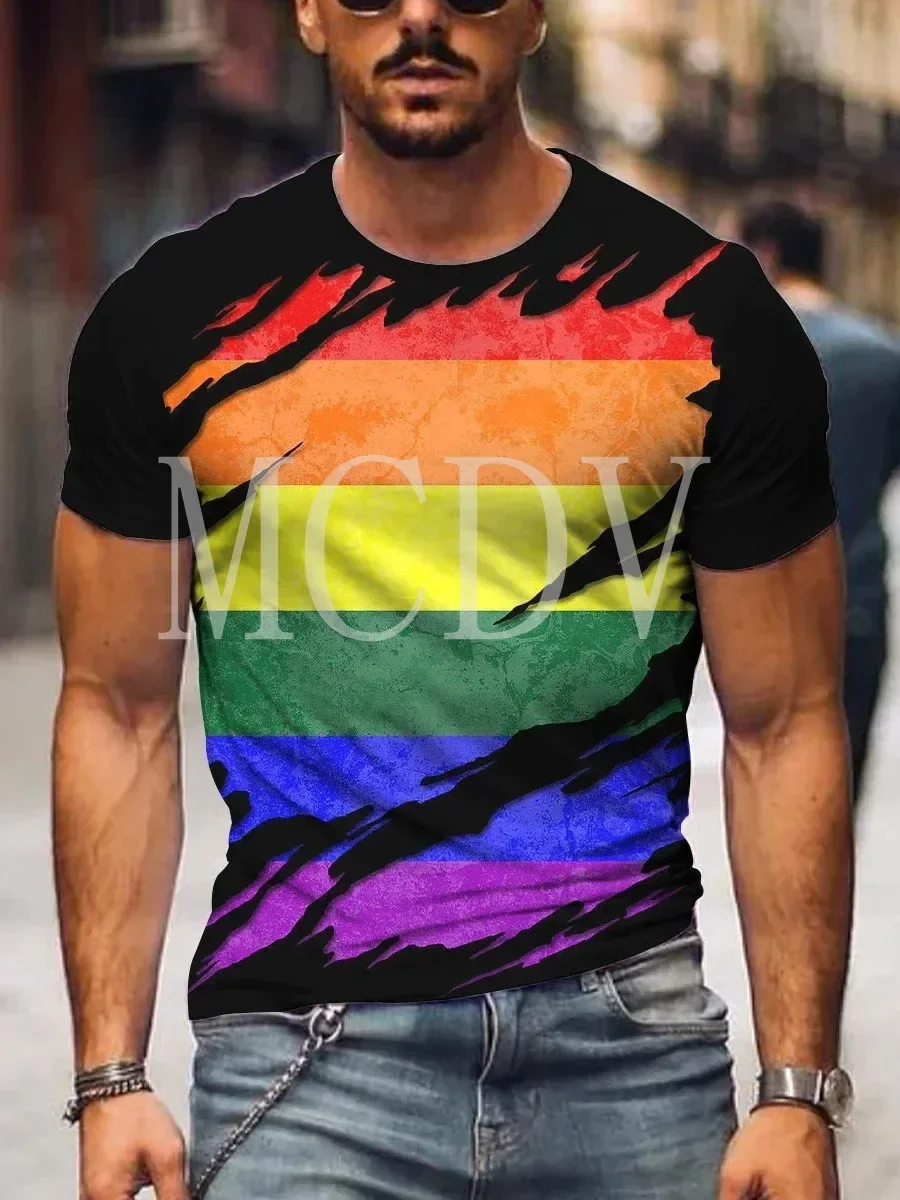 2023 Summer Men's Printed Casual Crew Neck Short Sleeve T-Shirt Bear Pride Flag3D Printed T Shirt image 2
