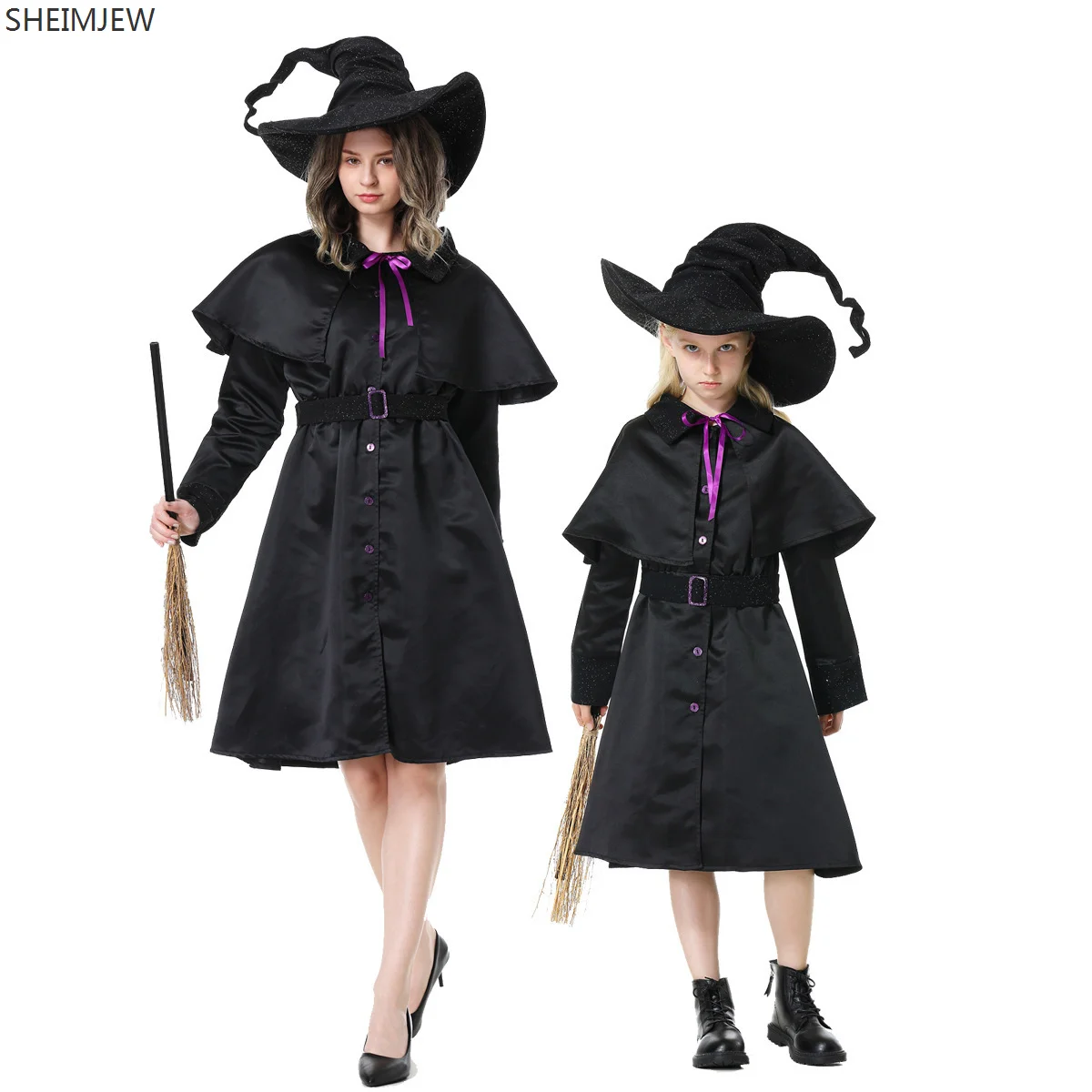 

2024 Family Parent-child Witch Cosplay Costume Set Halloween Great Magician Masquerade Role Play Costumes Carnival Dress Up