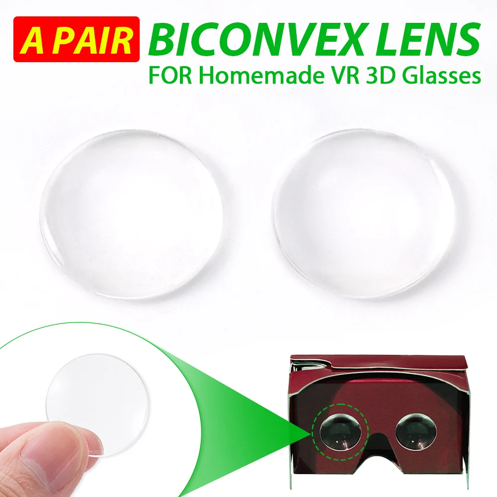 10Pcs Dia 25mm BiConvex Clear Lens Convex Glass Lens For Google Cardboard Box 3D VR Glasses Magnifying Lens Focal Length 45mm