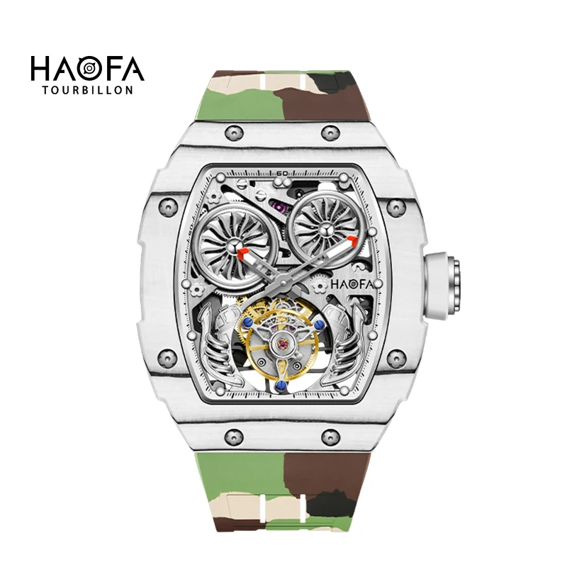 Haofa Carbon Fiber Tourbillon Mens Watch Double Spring Diver Automatic Mechanical Watches for Men Sapphire Luxury Business 1922
