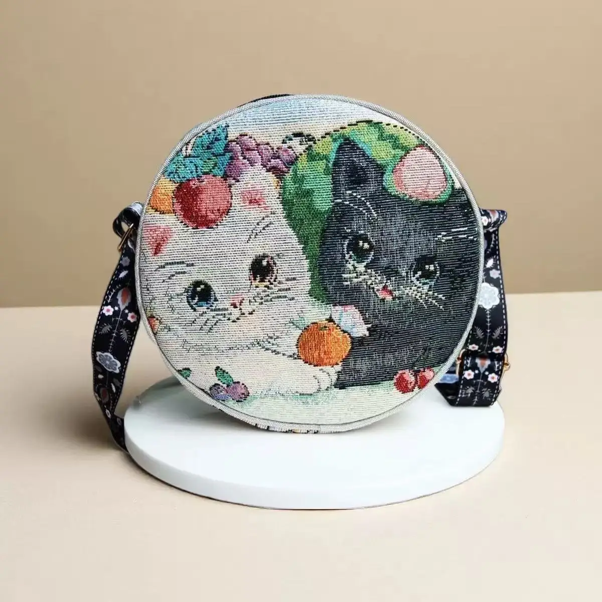 Embroidery Butterfly Bag Ethnic Style Plum Blossom Round Messenger Bag  Hand-painted Blue-Green Butterfly Print Handbag Bag