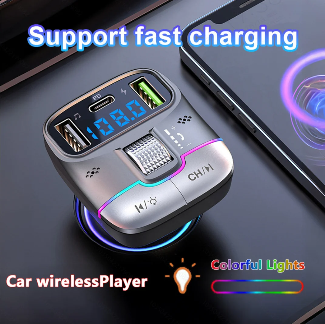 Автомобильное зарядное устройство с двумя USB-портами и громкой связью Bluetooth, FM-передатчик