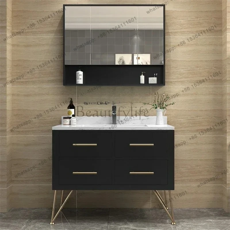 

Тумба для ванной LXBathroom из светлого дуба, роскошная, с круглым зеркалом, напольная, в скандинавском стиле