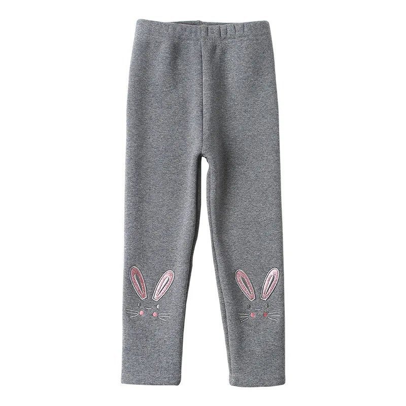 Newest Girls Winter Pants Cute Cat Rabbit Kids Thicken Warm Trousers Girls Skinny Leggings With Fleece Warm Elastic Waist Cotton