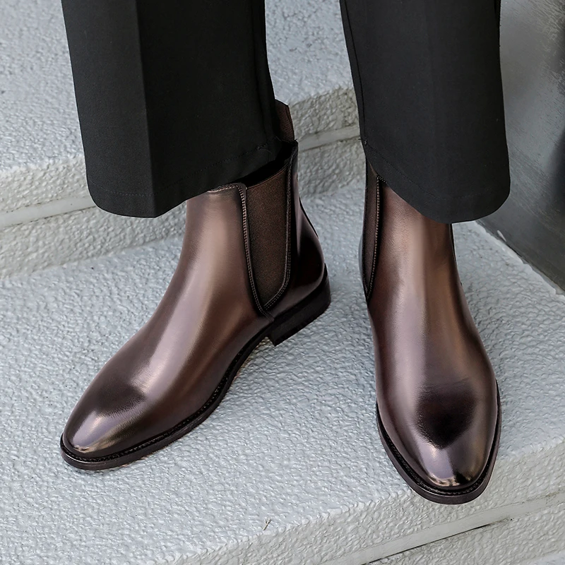 ビジネスメンズチェルシーブーツブラックブラウンブリティッシュカジュアル快適で暖かいファッショナブルな高品質ブーツ紳士ソーシャルブーツ男性