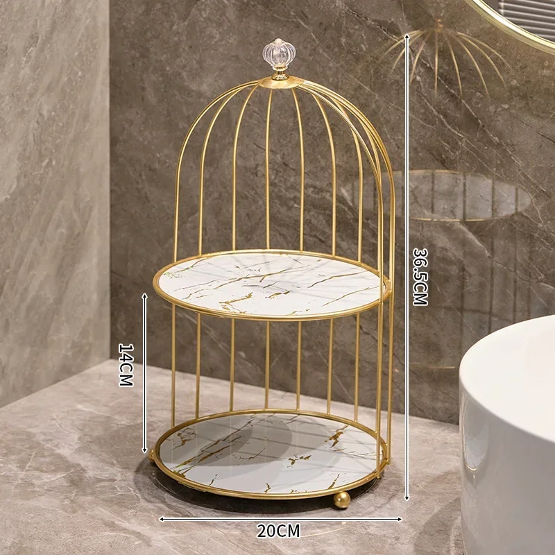 Bathroom Shelf Accessories Gift Metal Bird Cage Cosmetic Storage Organizer Lipstick Perfume Skin Care Products Finishing Rack