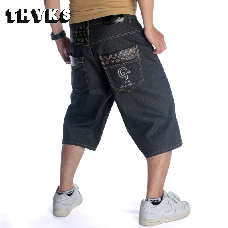 

Mens Straight Hip-Hop Jeans Skateboard Loose Cropped Casual Streetwear Dance Jeans Denim Pants Big Pockets Embroidery Plus Size