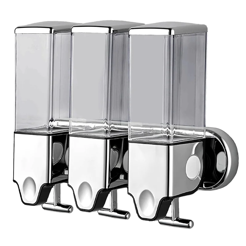 

AC88-For Bathroom Wall Mounted Shower Pump Dispenser And Organizer 3In1 Chamber Holds Shampoo, Shower Gel, For Hotel