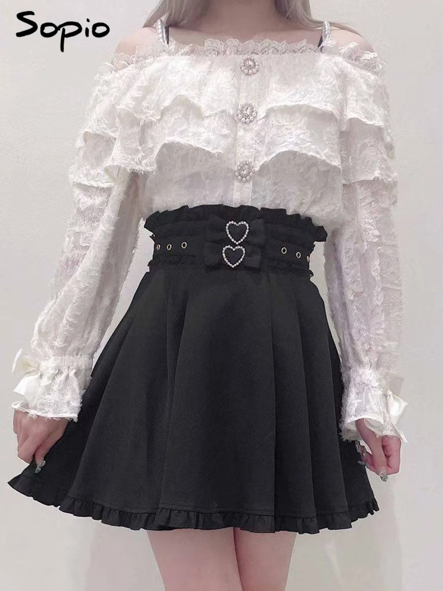 

Многослойная блузка с открытыми плечами, женская, весенняя, с длинным рукавом, на жемчужных бретелях, сексуальная, милый кавайный стиль, лолита, 2026