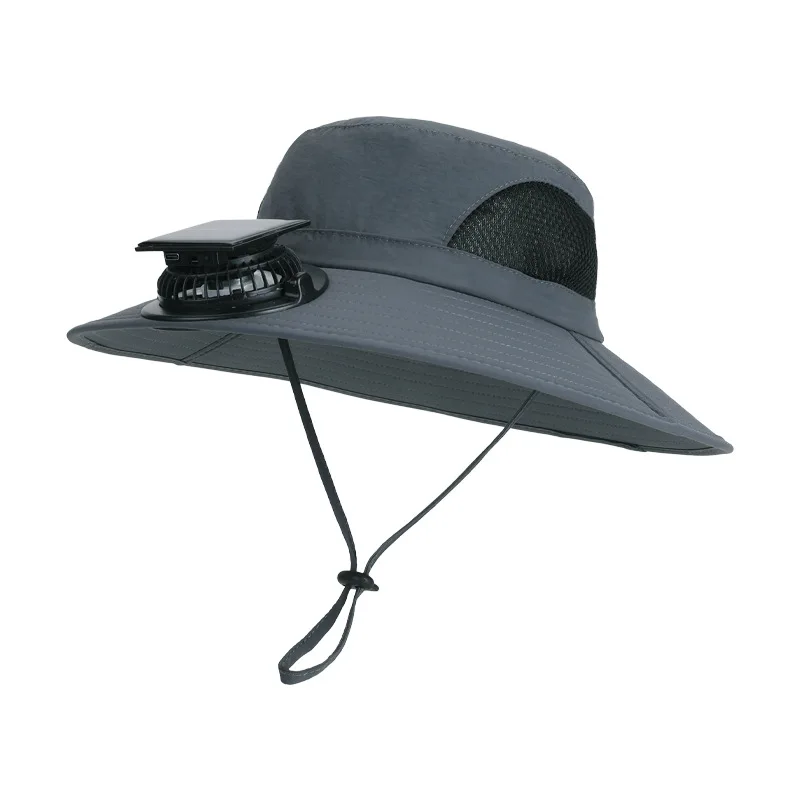 Nueva gorra de ventilador Solar de verano, sombrero de cubo de secado rápido para hombres, gorra de protección solar de pesca fresca al aire libre, sombrero de pescador de ala grande para hombre