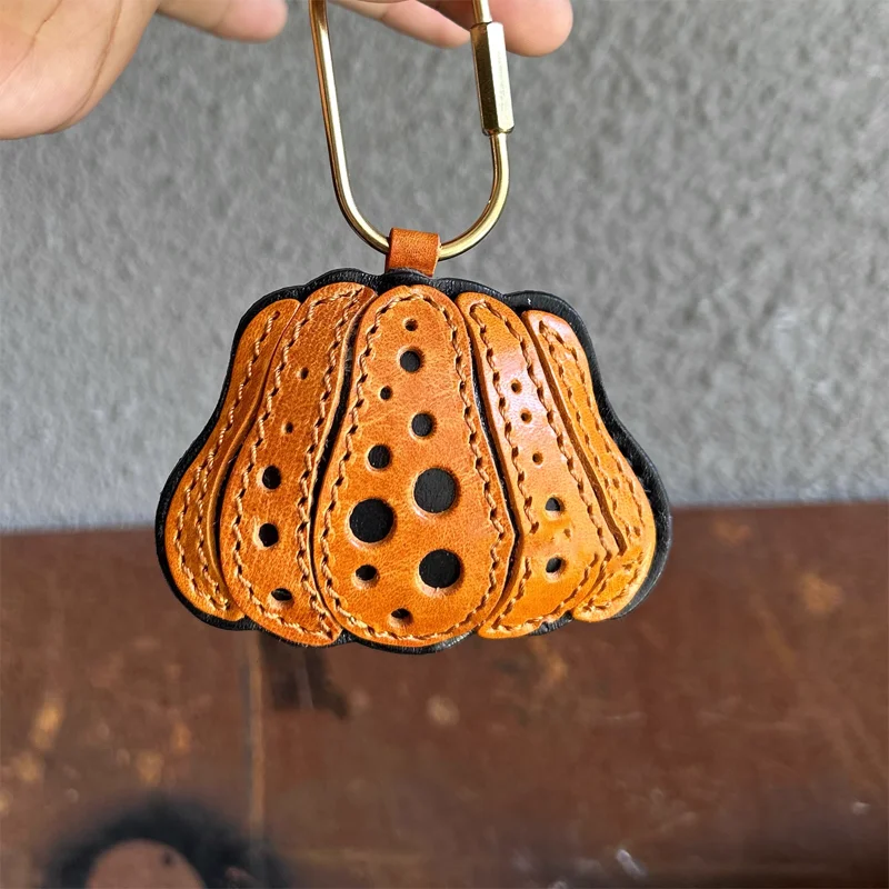 Keychain Bag Pendant Halloween Pumpkin Handmade PU leather For Man Woman Gift