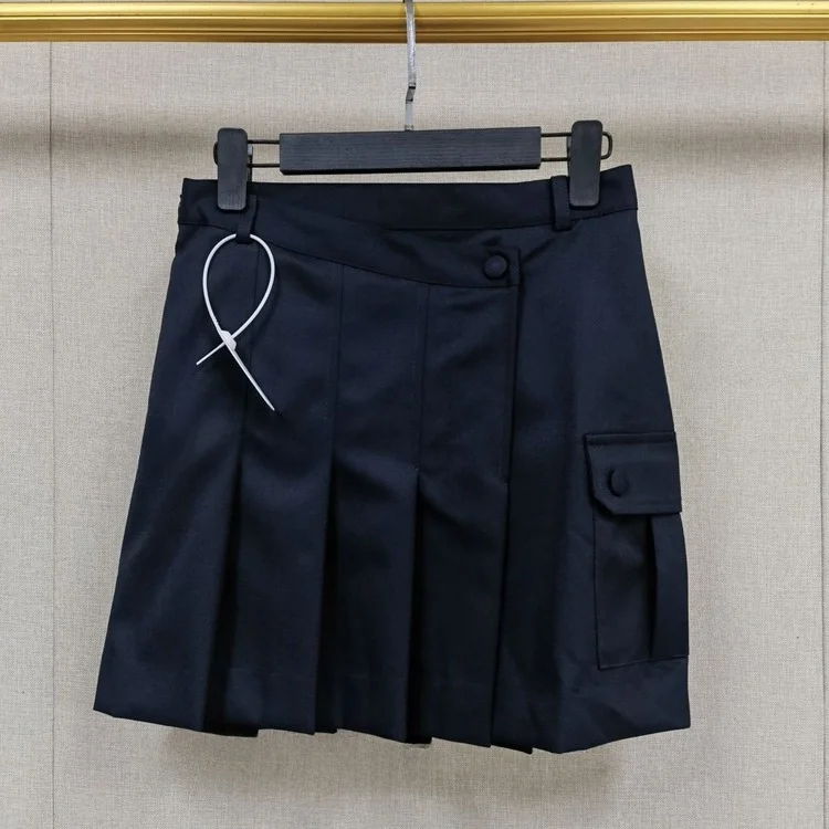 Tiefblauer Faltenrock mit hoher Taille für Damen, Retro-Stil, Frühherbst, Neuankömmling, S Home JU0332, A-Linie, Silhouette