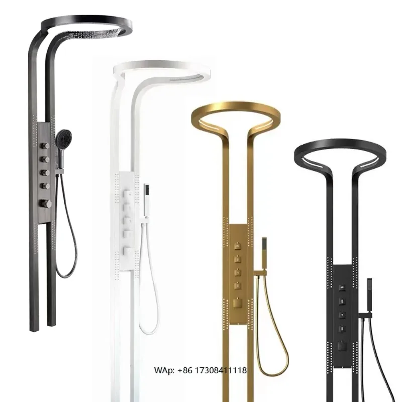 

Black silver multifunctional rain shower set with hot and cold mixer, rain massage nozzle, piano key shower panel system