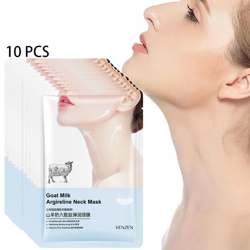 10pcs Goat Milk Hexapeptide Neck Mask Beauty Moisturizing Neck Collagen Firming Anti-Wrinkle Whitening Anti-aging Mask Skin Care