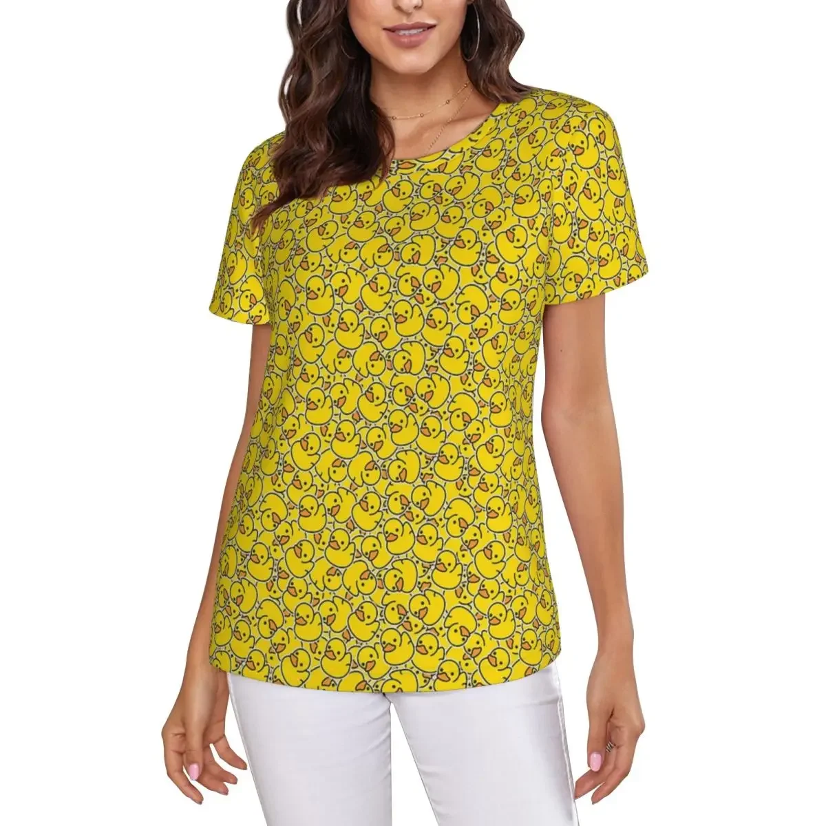 Yellow Classic Rubber Duck T-Shirt Women Short Sleeve T Shirts Crew Neck Clothing Cotton Summer Tees Streetwear