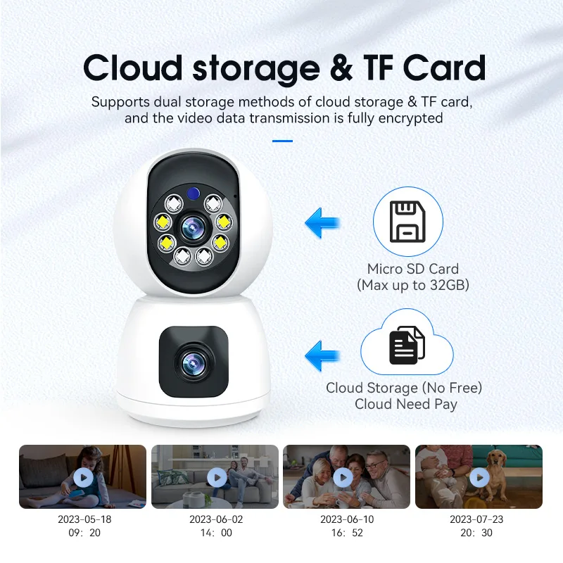 4MP UHD O-Kam/Botslab 앱 듀얼 렌즈 풀 컬러 무선 PTZ 인터콤 IP 돔 카메라 AI 휴머노이드 감지 CCTV 베이비 모니터