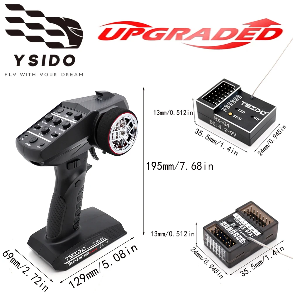 YSIDO 7CH/5CH 2.4G Remote Control Digital Radio Transmitter Controller with Metal Gyro Receiver Kit For RC Boat RC Car Parts