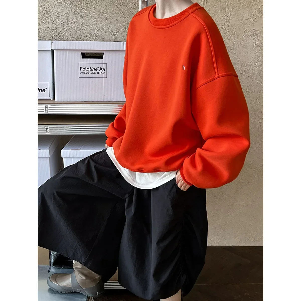 Casual silhouette loose solid color lazy pullover sweatshirt for women autumn new h letter embroidered top